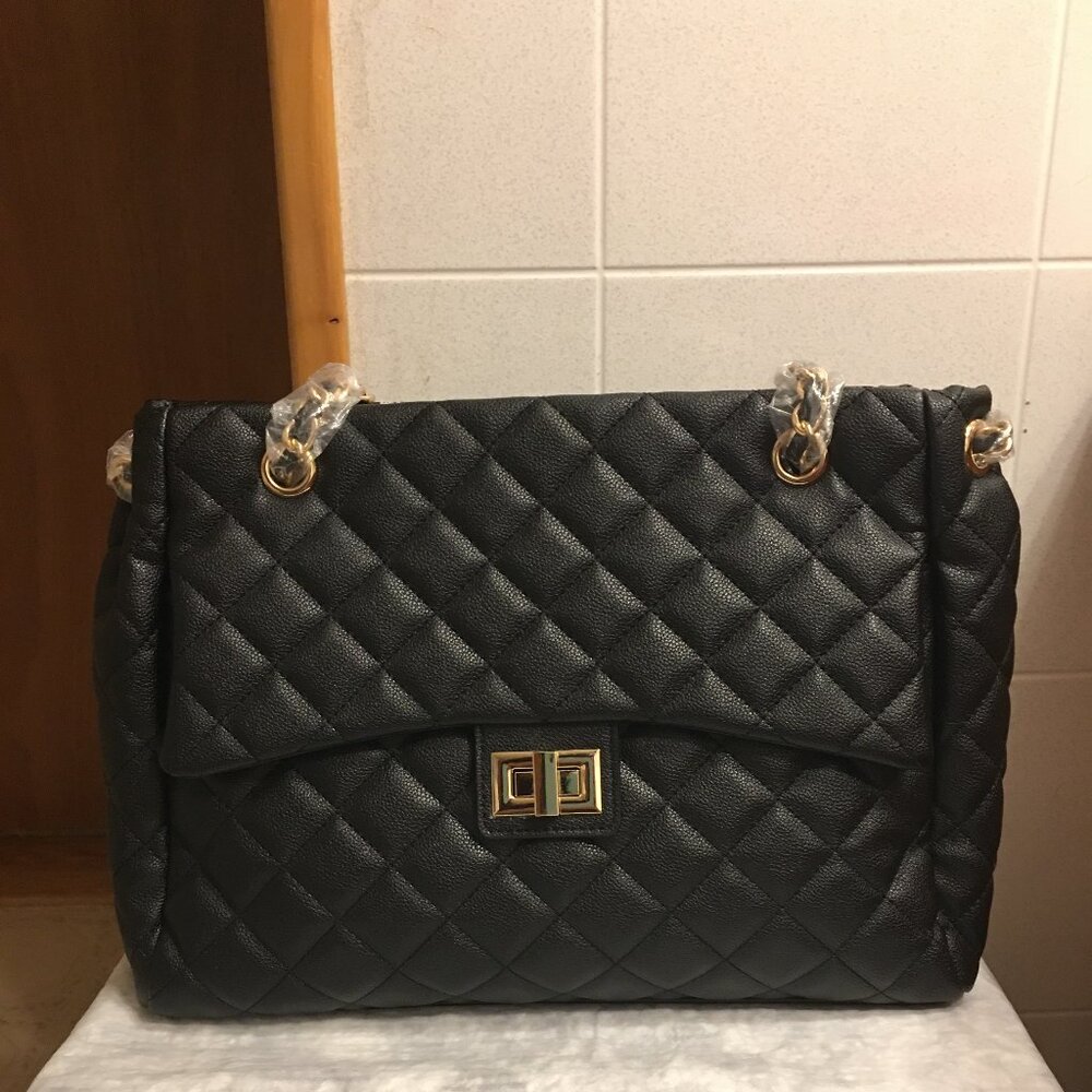 NWT!!! ELLO Quilted vegan leather Tote Bag in Black